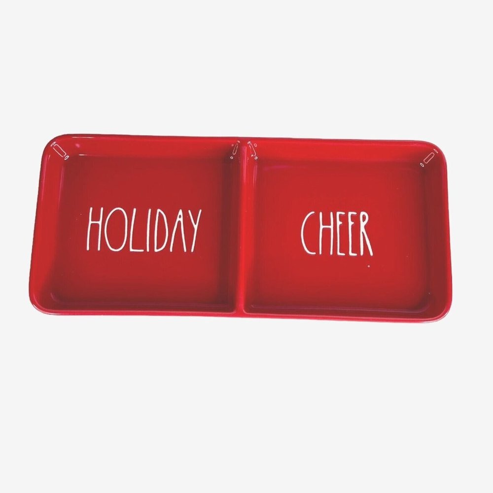 Rae Dunn Holiday Cheer Christmas Tray Divided Red Artisan Collection Magenta